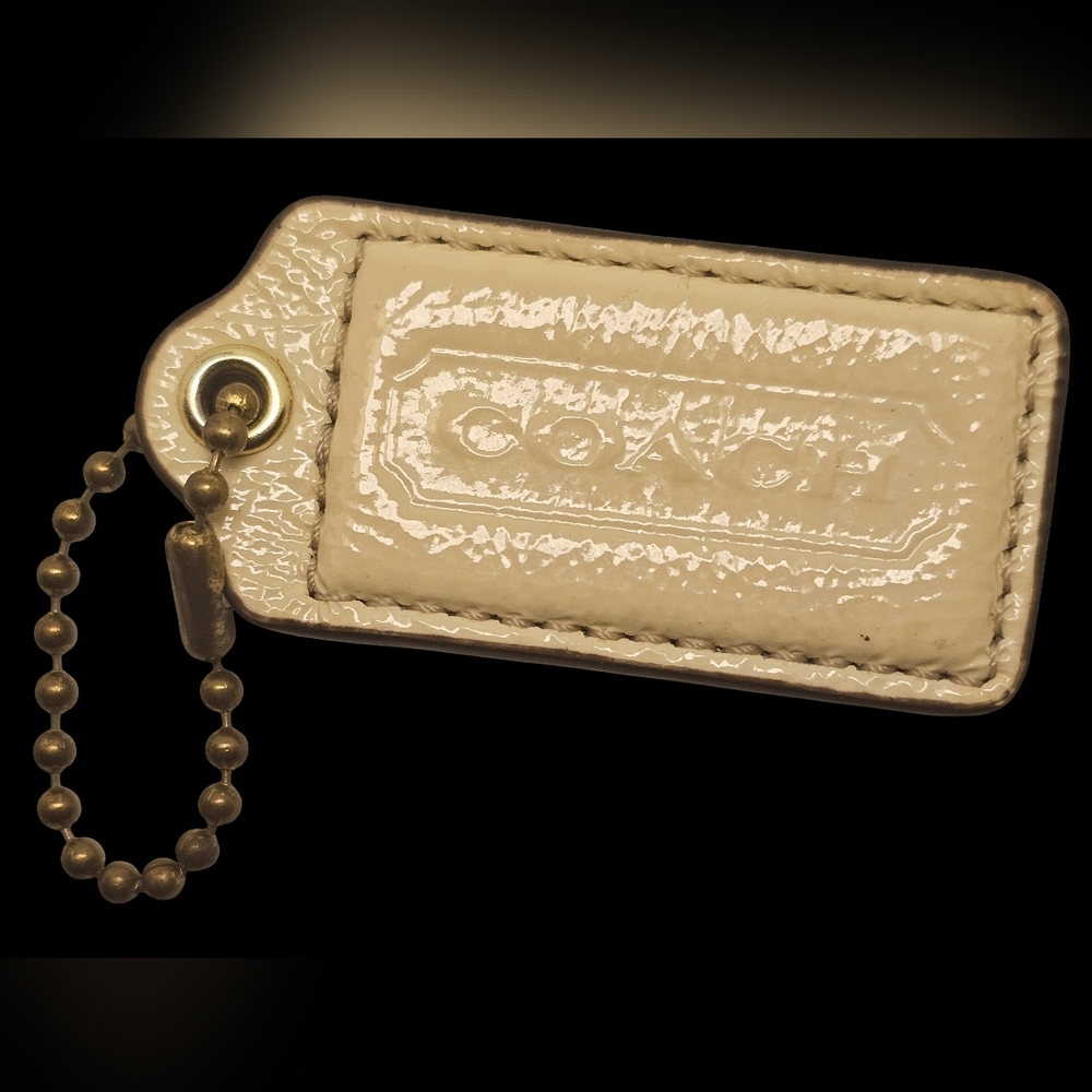 COACH 2.5" Ivory With Brown Edge Key Fob Bag Charm Hang Tag